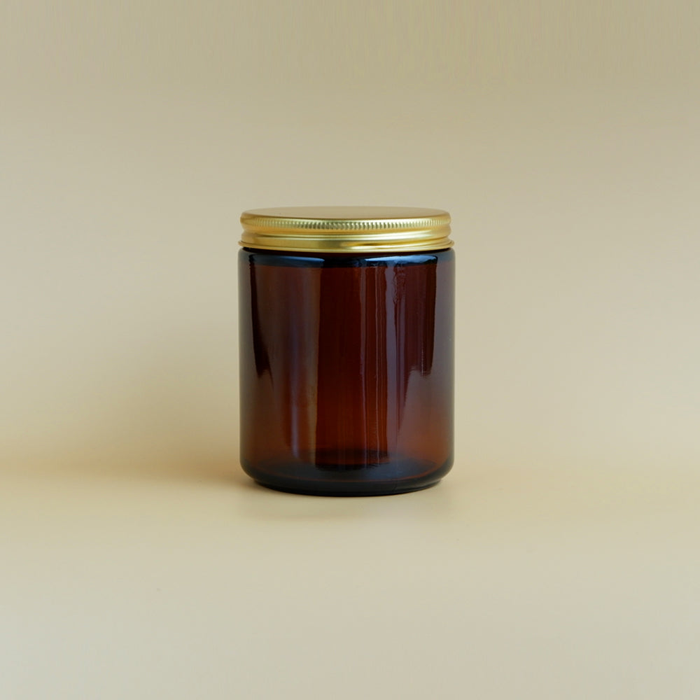 Glass Amber Jar Gold Lid