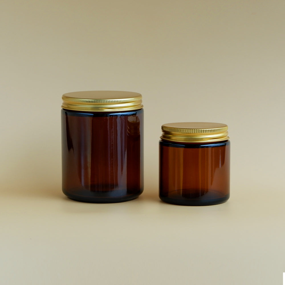 Glass Amber Jar Gold Lid