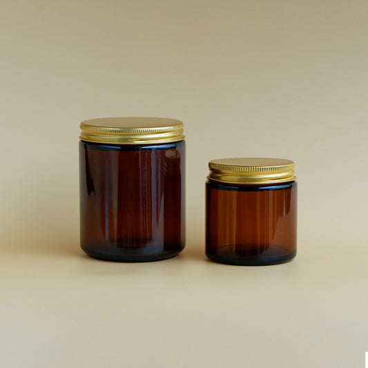 Glass Amber Jar Gold Lid