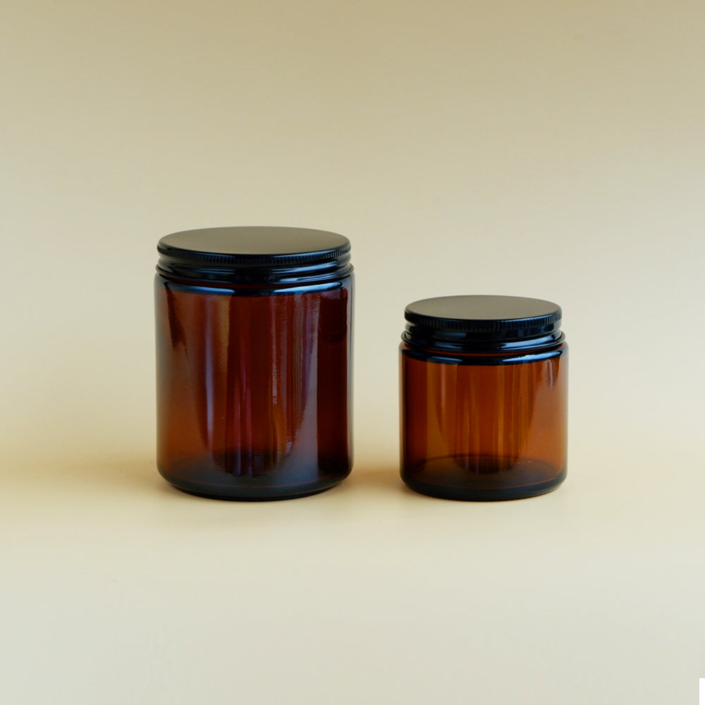 Glass Amber Jar Black Lid