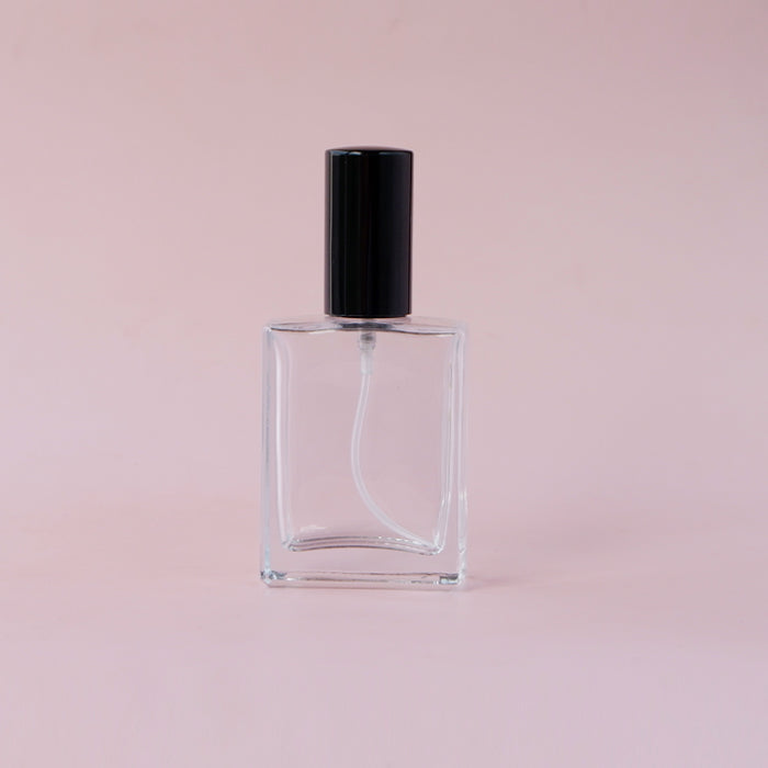 Perfume Glass Bottle - Flat Tall Black Lid