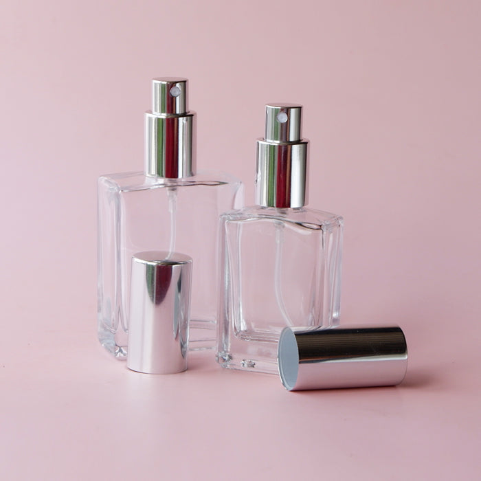 Perfume Glass Bottle - Flat Tall Silver Lid