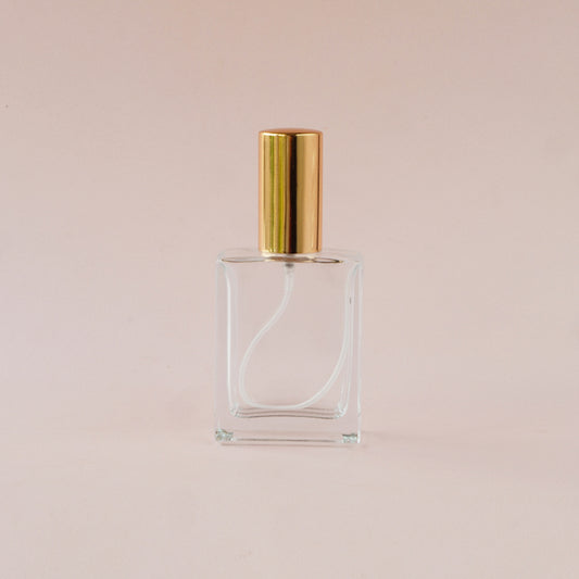 Perfume Glass Bottle - Flat Tall Gold Lid