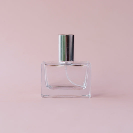 Perfume Glass Bottle - Flat Short Silver Lid