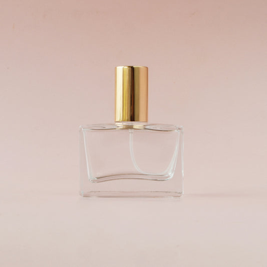 Perfume Glass Bottle - Flat Short Gold Lid