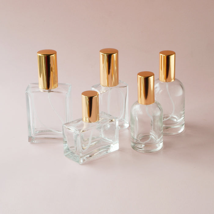 Perfume Glass Bottle - Flat Tall Black Lid